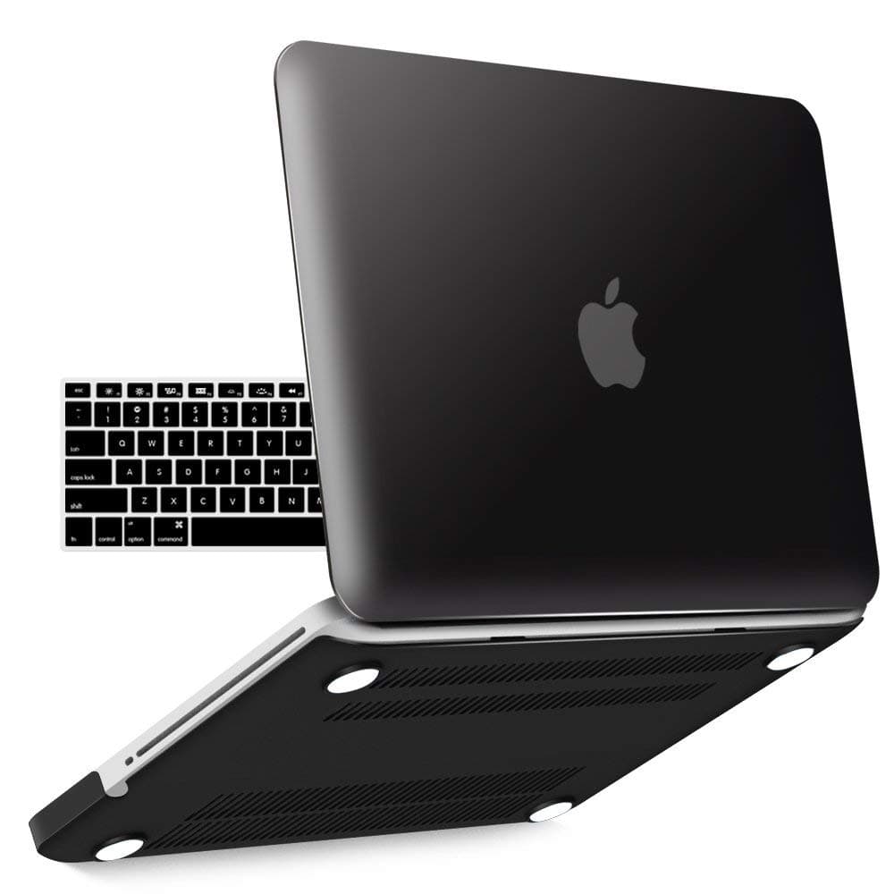 IBENZER Compatible with MacBook Pro 13 Inch case A1278 Release 2012-2008, Plastic Hard Shell Case with Keyboard Cover for Apple Old Version Mac Pro 13 with CD-ROM, Black, P13BK+ 1