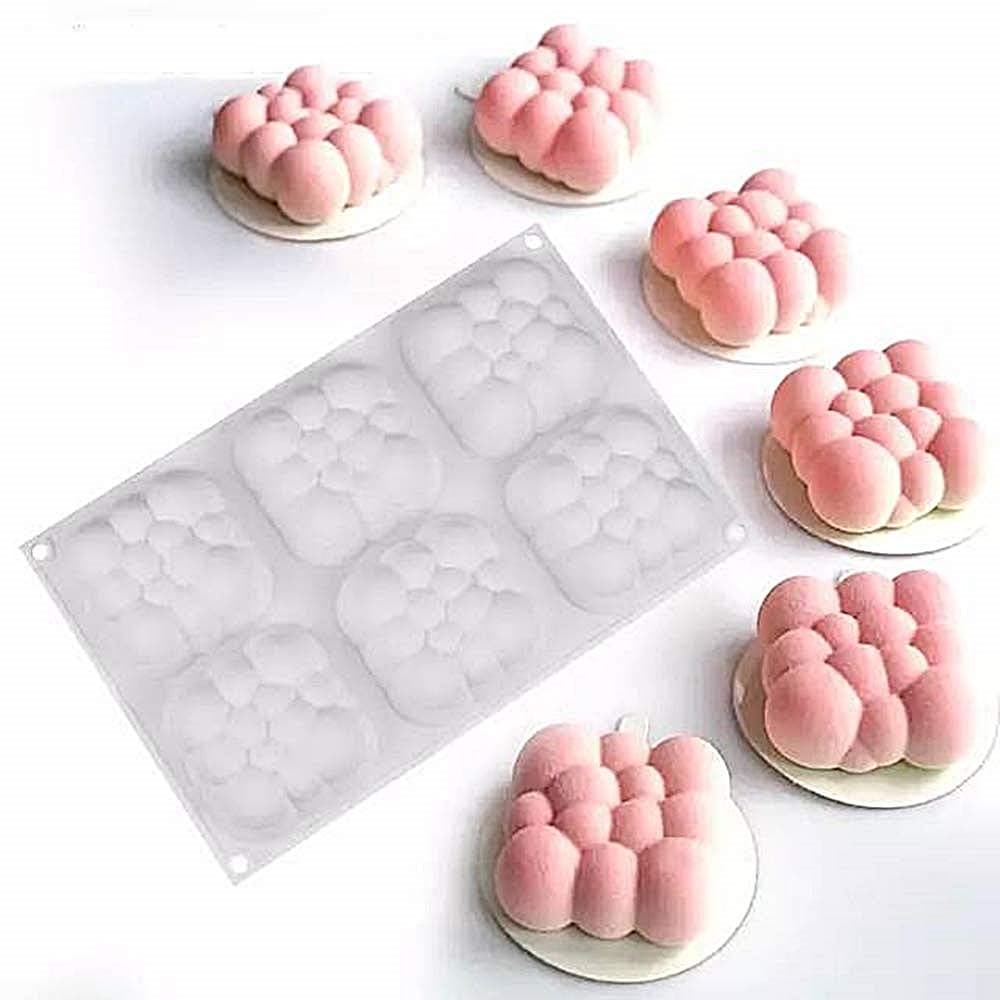 New 3D Cloud 6 Cavities Cake Mold White Silicone Mousse Moulds Square Bubble Molds for Baking Tools