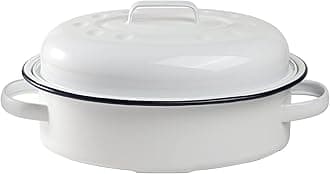 Webake Small Roasting Pan with Lid, Non Stick Enameled Roaster Pan Oval Pot Enamelware Cookware