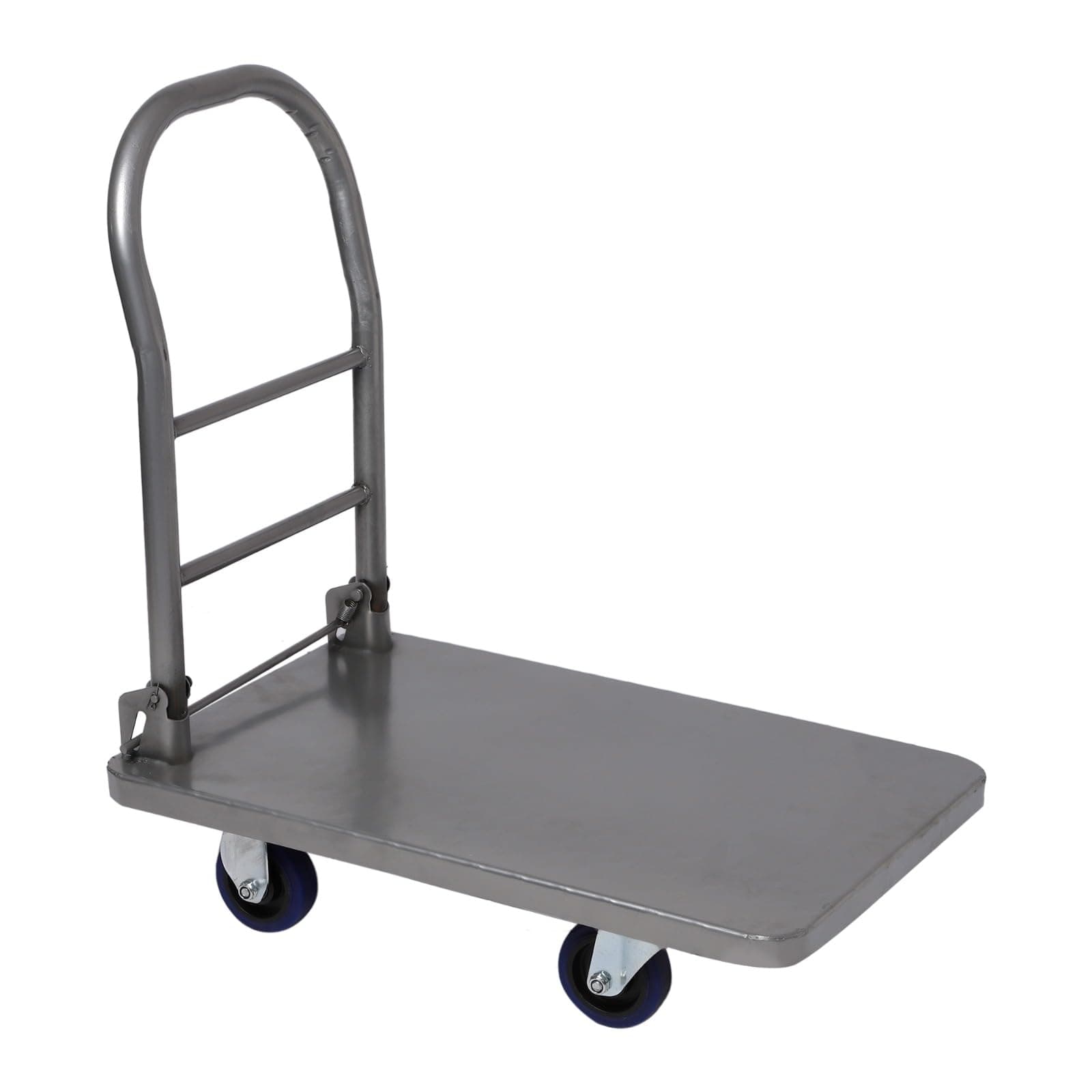 BIGAPPLE 300kg Capacity MS Foldable Platform Trolley with Powder Coating for Heavy Weight/Material Handling Goods Trolly for Home, Office & Warehouse - 60cm x 90cm (5" Wheel/Silver)-Pack of 1