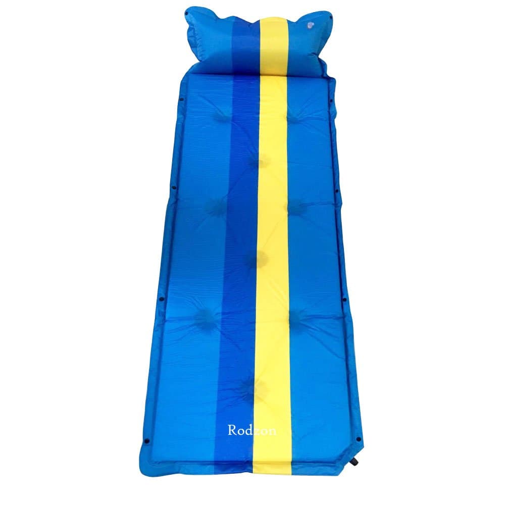 Rodzon Sleeping Pad, Self-Inflating Waterproof Lightweight Splicing Sleeping Pad with Pillow, Air Inflatable Camping Mat for Travel, Backpacking, Camping, Hiking and Outdoor Activities (Blue+Yellow)