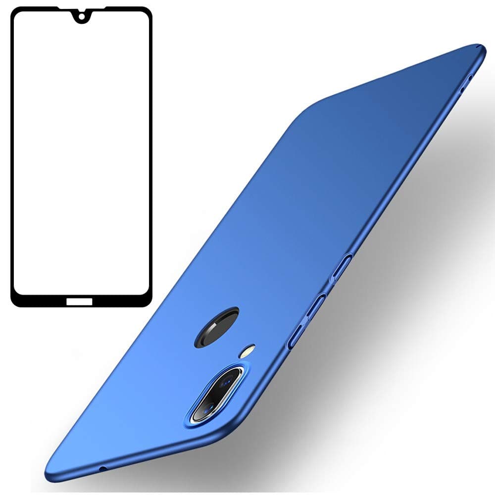 BLUGUL Designed for Honor 8X Max Case + Screen Protector, Ultra-Thin Slim, Fully Protective, Silk Feeling, Tempered Glass and Hard Cover for Huawei Honor 8X Max Blue