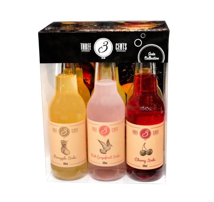 Three Cents Soda Collection | Mixed 6 Multi Pack | Non Alcoholic | Ideal For Gin Cocktail Alcohol Mixers | Pink Grapefruit, Ginger Beer, Lemonade, Pineapple, Cherry Soda, Mandarin & Bergamont