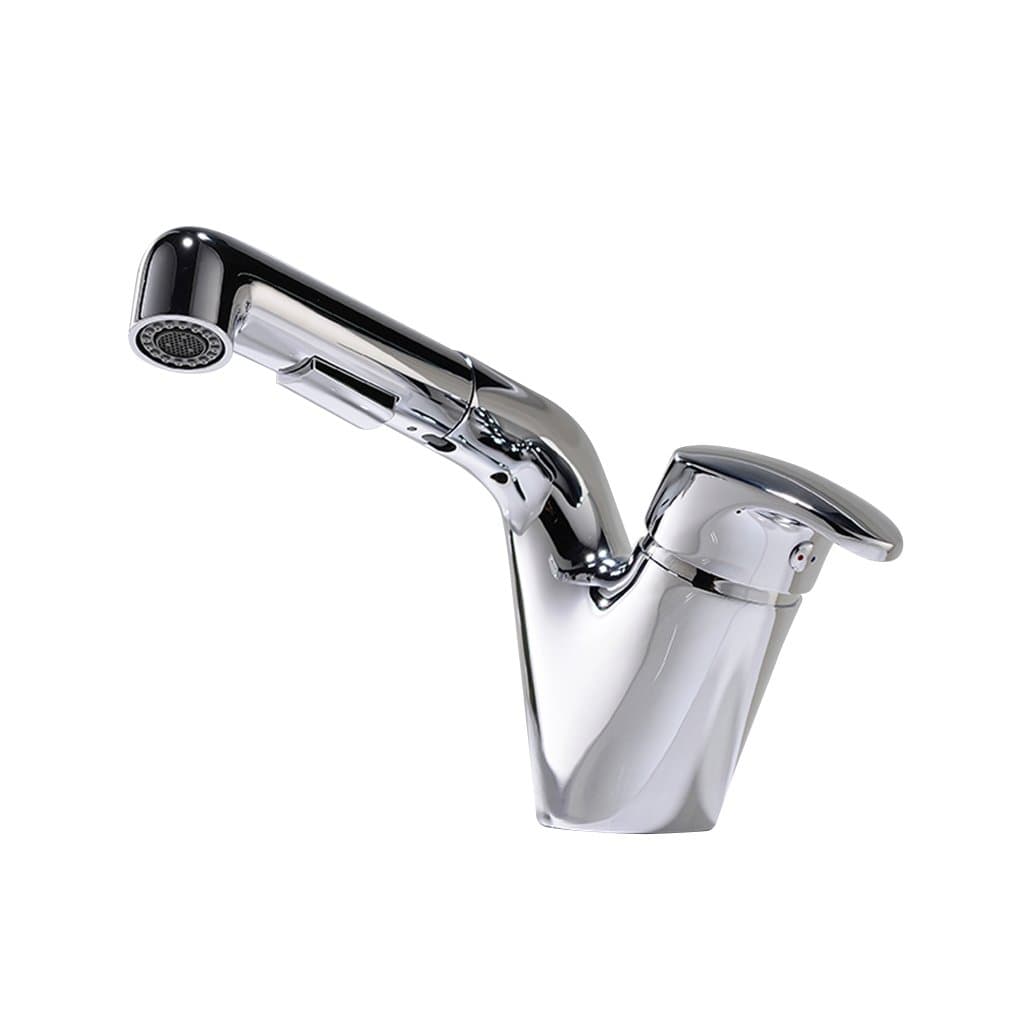 PHASAT Bathroom Basin Sink Mixer Tap with Pull Out Spray Single Lever Faucet with Overhead-Shower for Hair Washing Brass Chrome MPCL01