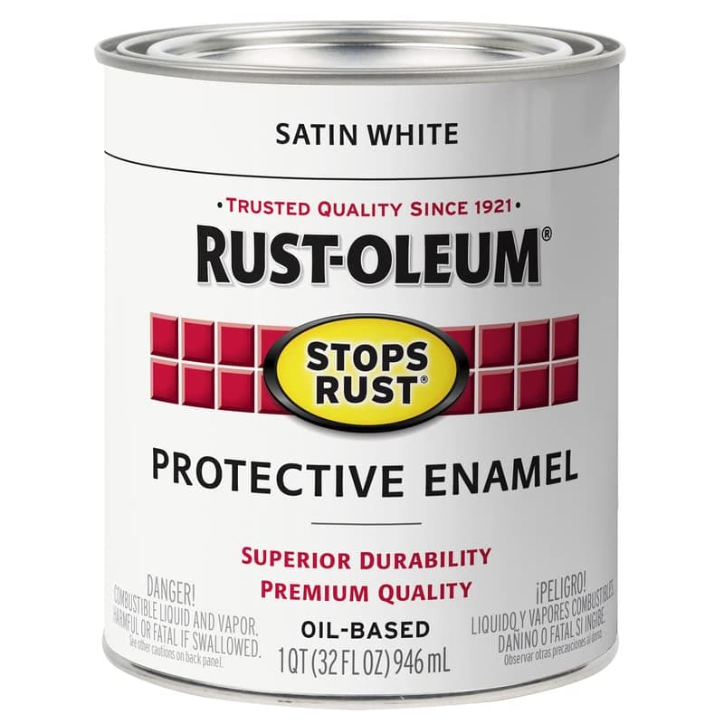 Stops Rust Satin White Oil-Based Industrial Enamel Paint Quart