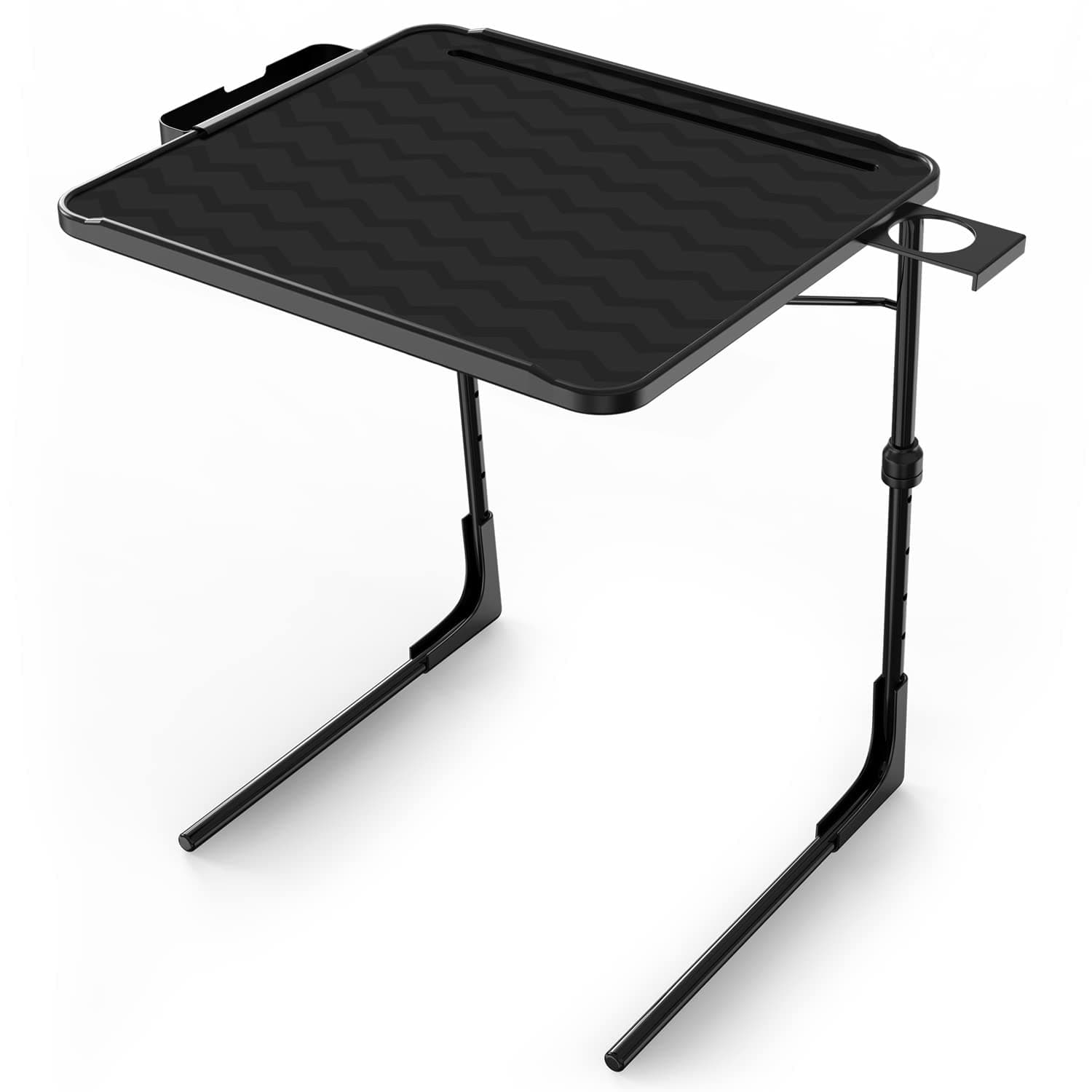 Table-Mate XL PRO Extra Large Wide Folding Desk TV Tray Table and Cup Holder - 6 Height and 3 Angle Adjustments - Electronic Device Holder - Professional Portable Work from Home Laptop Table Black