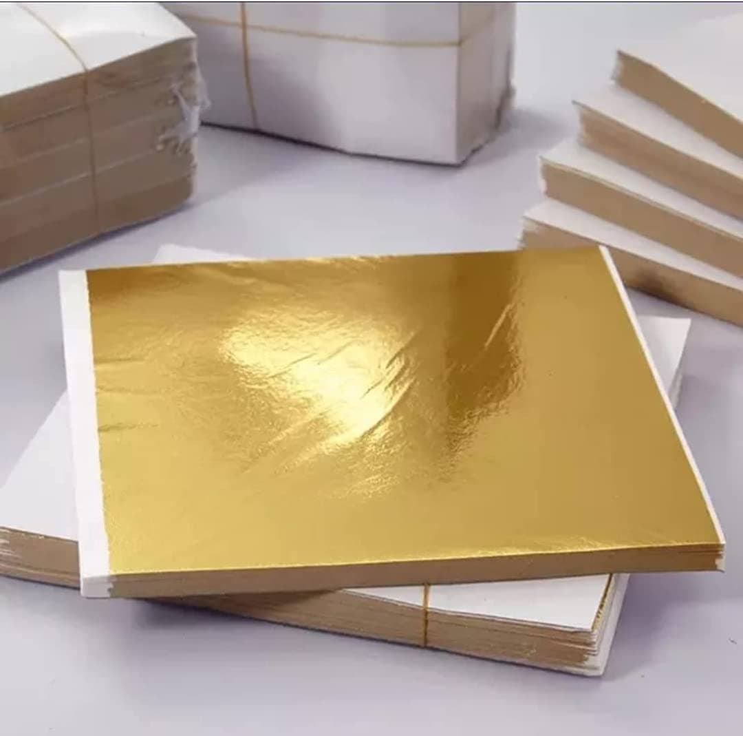 gold leaf foils 6×6 size (100 gold foils sheets) premium quality for tanjore painting mysore painting etc