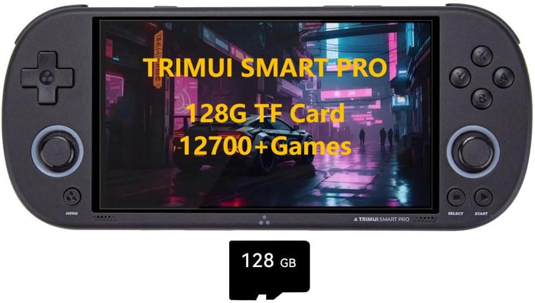 TRIMUI Smart PRO 5-Inch Handheld Game Console Pre-Installed 12700+ Games Built-in 128G SD Card Linux System A133P Processor Support WiFi Multiplayer Online Battle (Black)