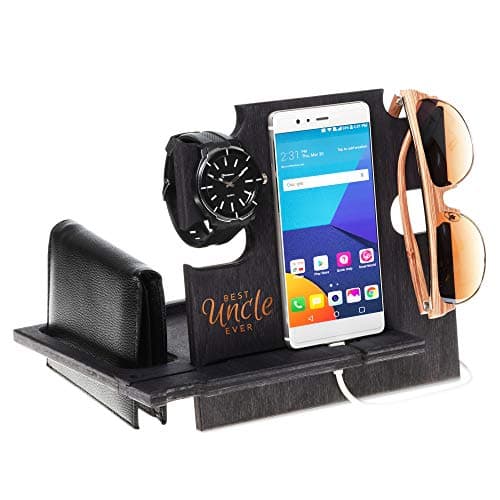 Docking Station, Gift for Uncle, Gift for Him, Charging Station, Gift for Men, Christmas Gift, iPhone & Android Dock, Desk Organizer, Wooden Docking Station, Docking Station Best Uncle (5- Ebony)