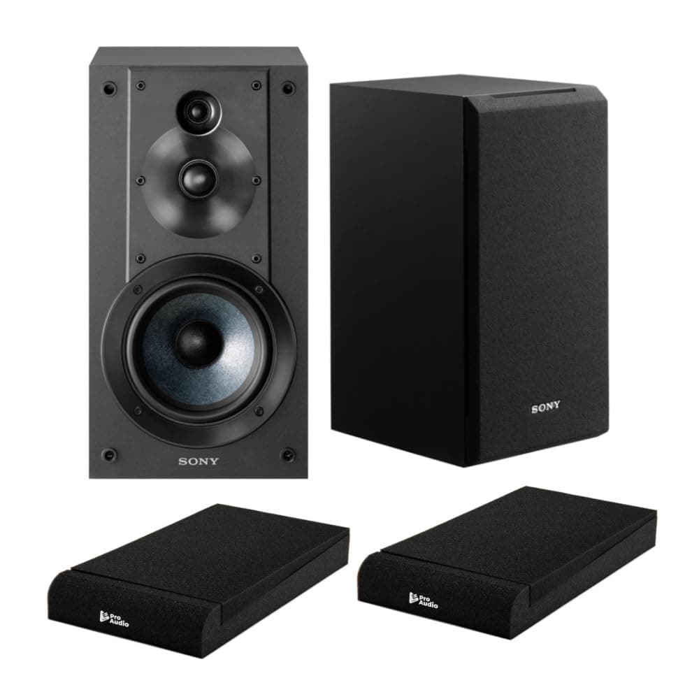 Sony SSCS5 3-Way 3-Driver Bookshelf Speaker System (Black) with Isolation Pads (2 Items)