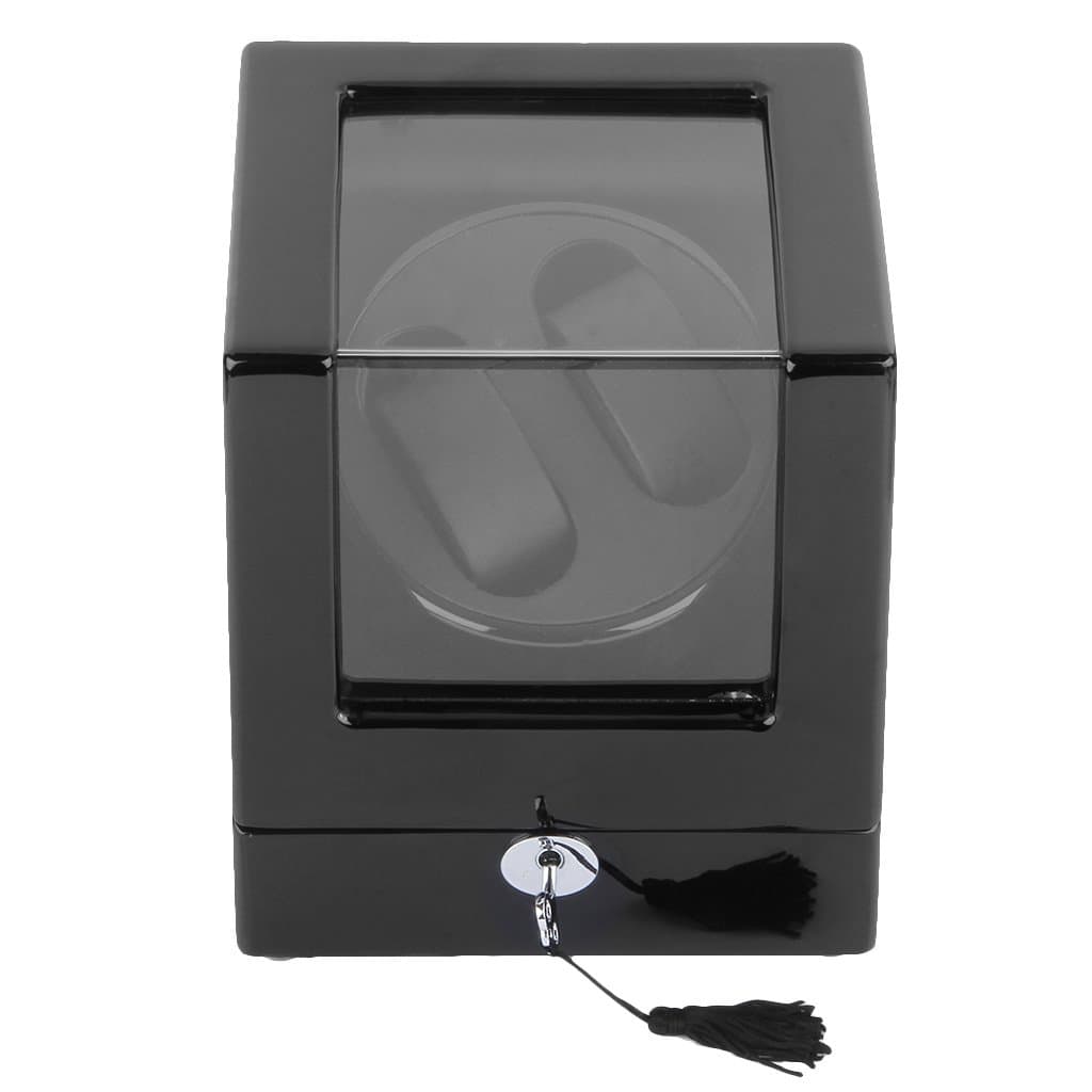 CRITIRON Luxury Automatic Watch Winder with 2 Leather Storage with Lock Black (Wood Shell + Leather Pillow +Tempered Glass) (Black 2)