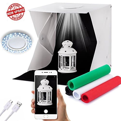 Portable Photography Studio Light Box - Antech Sim Soft Box 12" - Waterproof Shooting Tent - New White LED Strips Design - 4 Photography Backdrops Colors- Upgraded Ring Led Light - Carrying Case