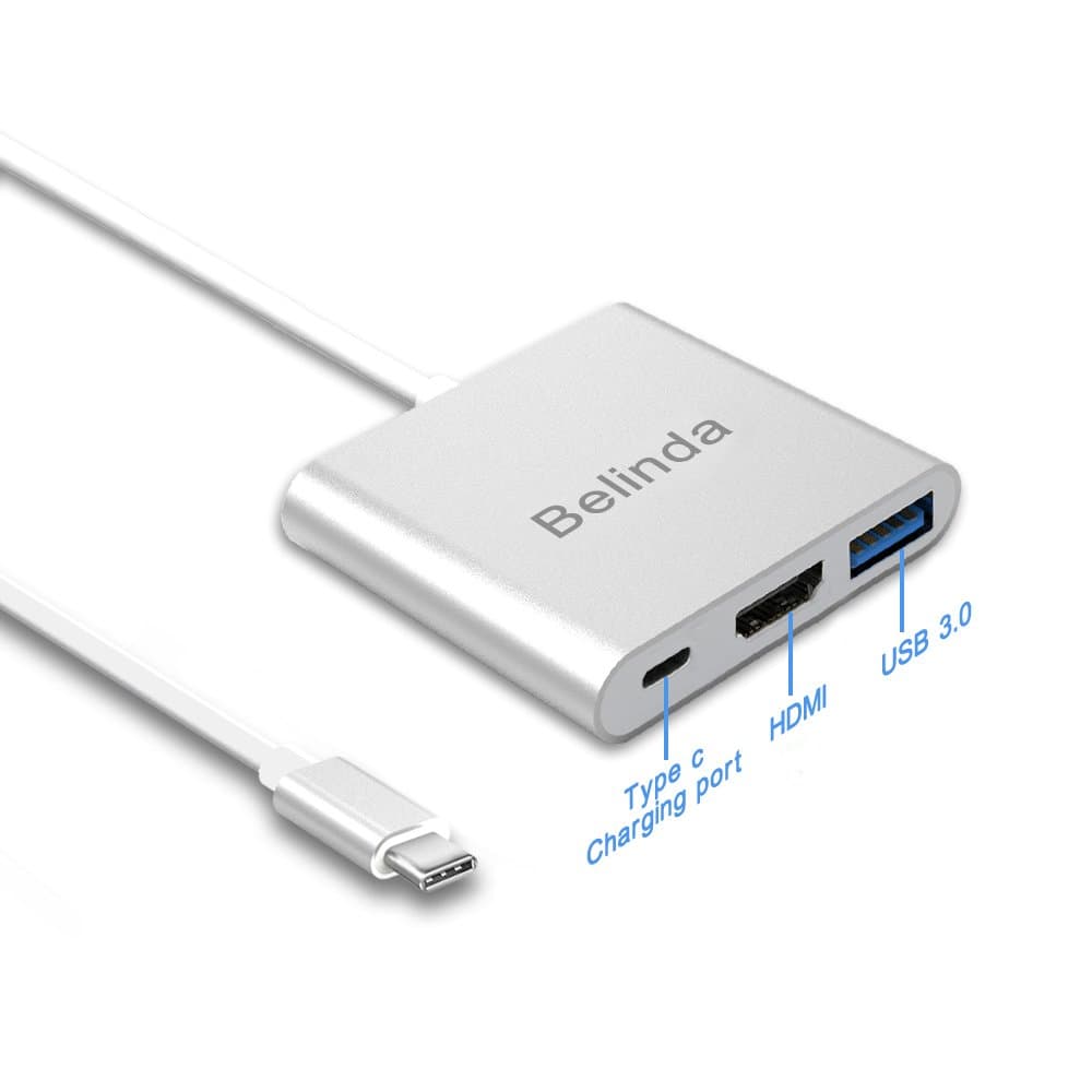 USB-C Digital AV Multiport Adapter,Belinda USB 3.1 Type-C to HDMI Adapter 4K, USB 3.0 HUB with 1 Charging Port for 2017 MacBook Pro and More USB C Devices