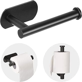 Toilet Paper Holder - Self Adhesive Toilet Paper Holder Wall Mount for Bathroom, SUS 304 Stainless Steel Command Strip Toilet Paper Roll Holder Stick On Wall, No Drilling - Matte Black