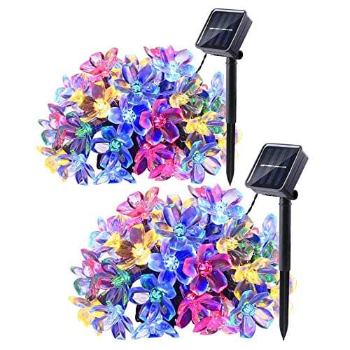 Joomer Outdoor Solar String Lights,2 Pack 22ft 50LED Solar String Lights Outdoor Waterproof Cherry Blossoms Flower Fairy Light for Christmas Tree Garden Patio Fence Yard Spring Decor (Multicolor)