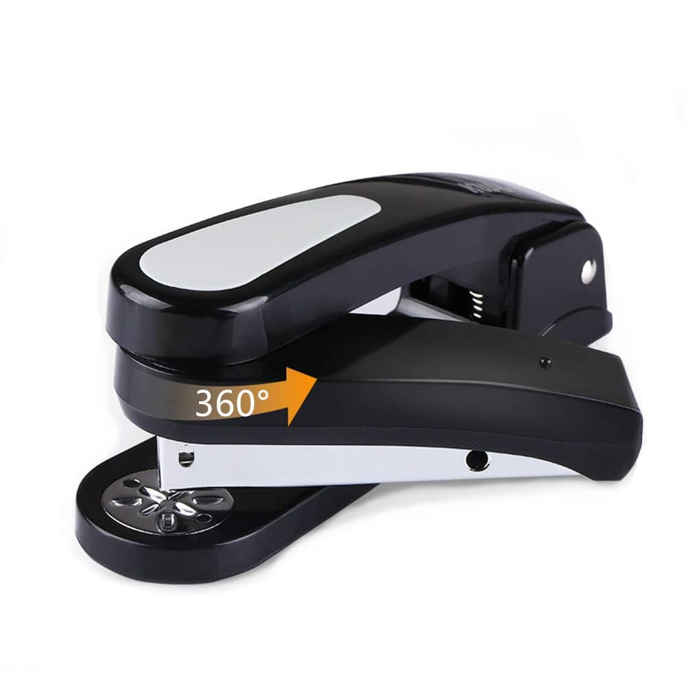 Spin Swivel Stapler with 2000 Staples - 360 Degree Rotating Stapler Head (20 Sheets Capacity) (Black)