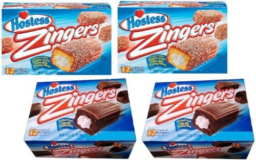 4 Boxes Hostess Zingers! (48 Items, Assorted) 2 Boxes Raspberry + 2 Boxes Chocolate Devils Food Cake