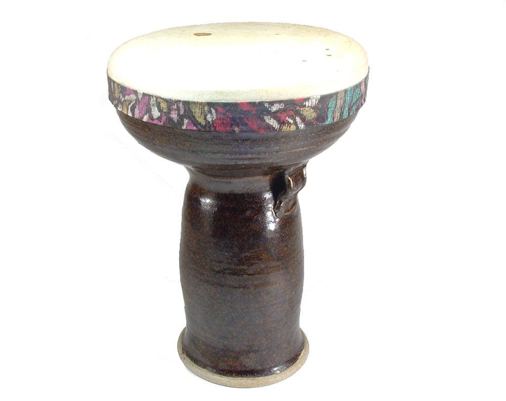 Stoneware Doumbek Darbuka Hand Drum, Goatskin Head