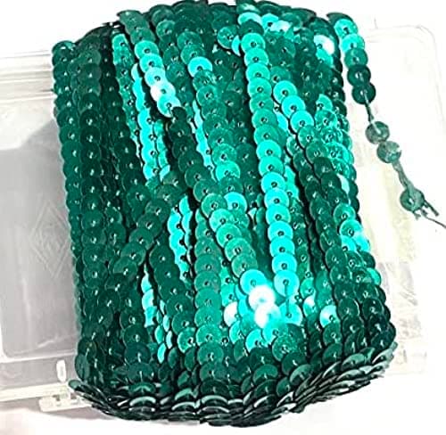 OMX Sitara Sequin Trim 6mm Trimming, 15 Mtr String Round Sequins Sew for Craft, Size 6 MM,for Embroidery, Embellishing Handbags, Apparels, DIY Art and Craft Supplies, (Disco Green 6MM)