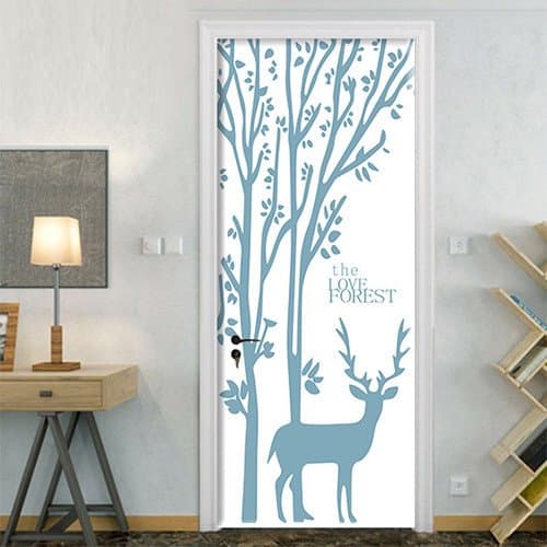 Fulanky Deer Pattern Door Stickers Creative Decorative Wall Sticker,blue