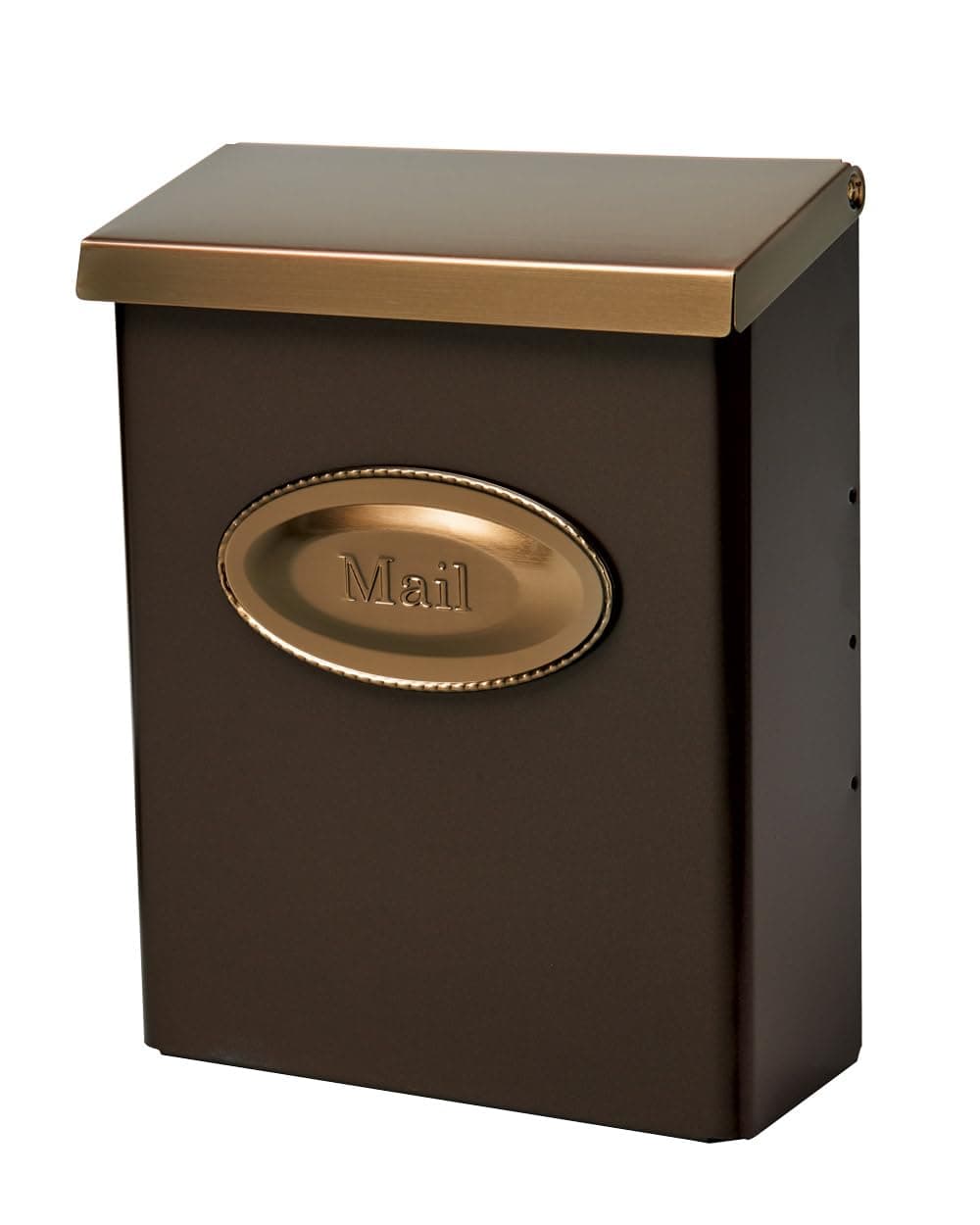 Designer Lockable Wall Mount Mailbox, Venetian Bronze with Brass