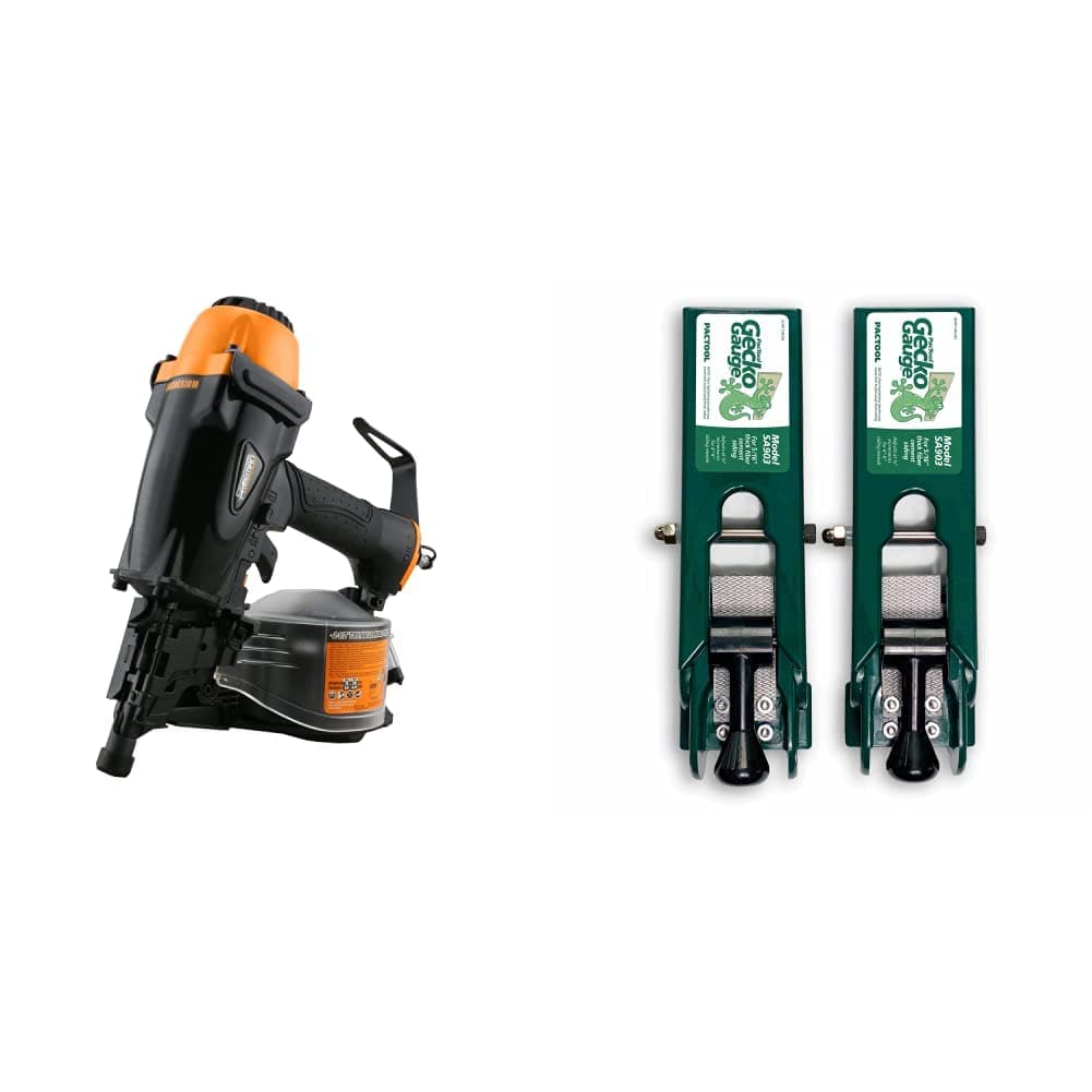 Freeman PCN65 Pneumatic 15 Degree 2-1/2" Coil Siding Nailer Ergonomic and Lightweight Nail Gun, Black & PacTool International SA903 Gecko Gauge, Fiber Cement Siding Installation Tool (1 Set)