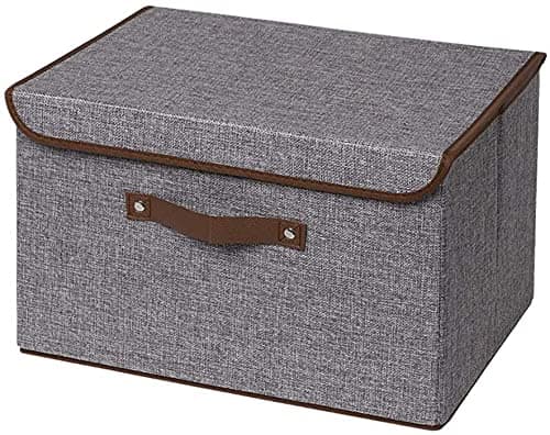MeRaYo Foldable Cube Storage Basket Organizer Box with Lid and Handles for Home, Office, Closet - Grey (15.3 x 9.8 Inch), Rectangular (Fabric)
