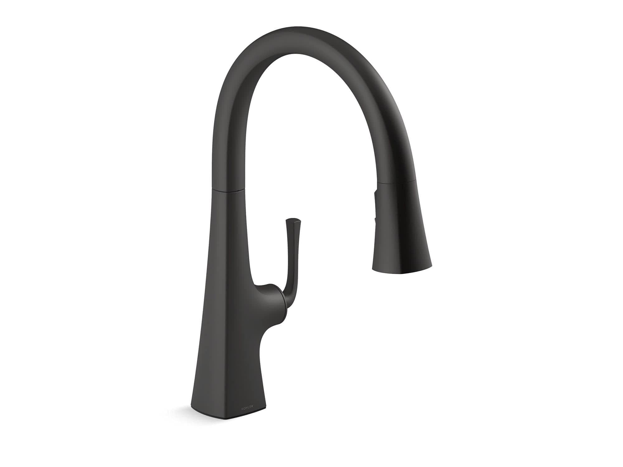 Kohler Graze Pull Down Kitchen Faucet, Kitchen Sink Faucet with Pull Down Sprayer, Matte Black, K-22062-BL