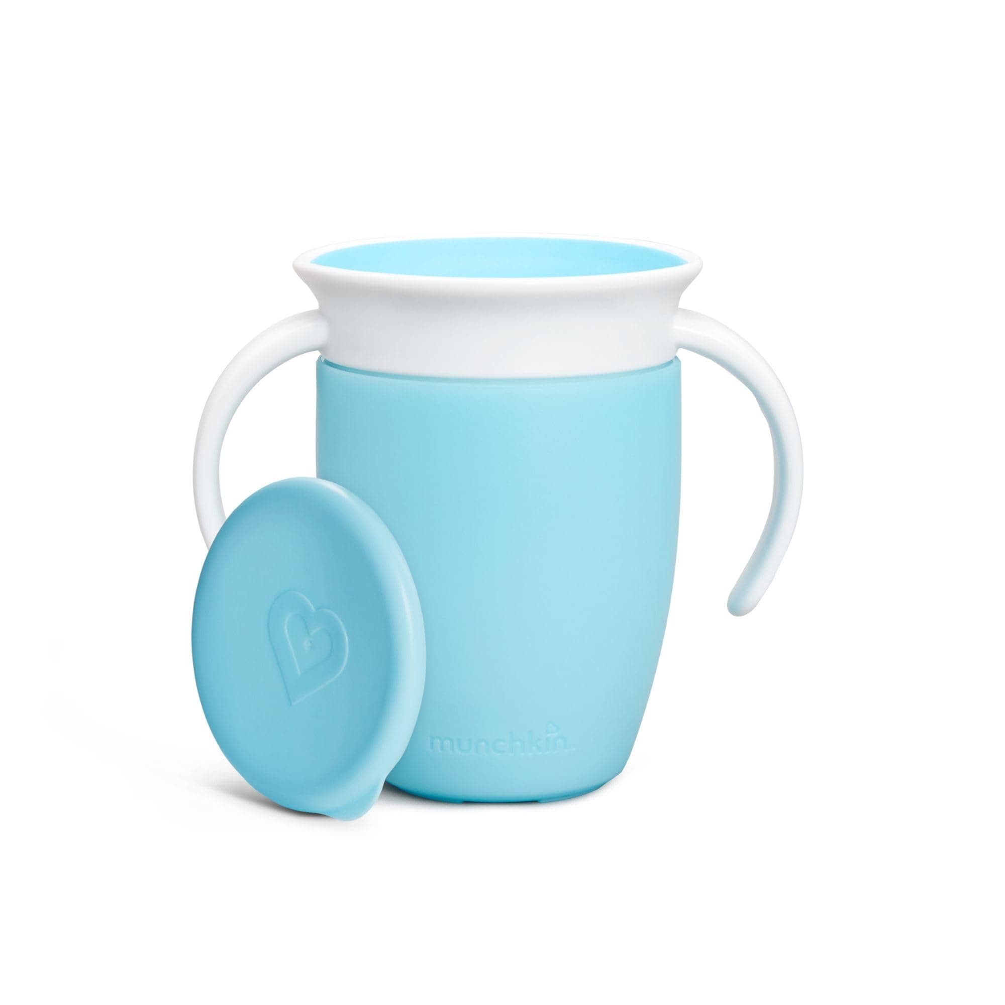 360° Trainer cup, Spill proof and leak proof cup with handle for infant/baby boys and girls, comes with lid, 7oz Capacity, 6 Months and above, Blue