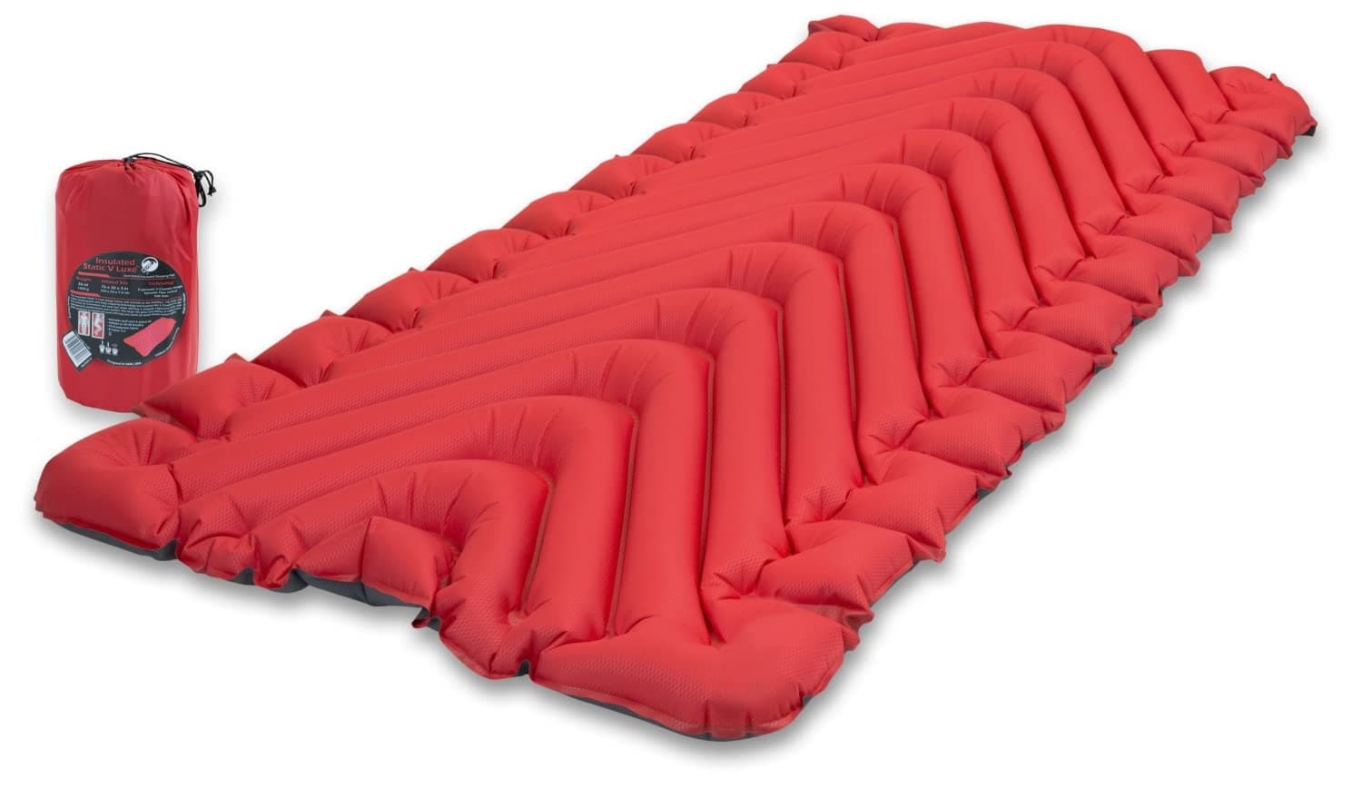 Klymit Insulated Static V Luxe Inflatable Sleeping Pad for Camping, Lightweight Hiking and Backpacking Air Bed For Cold Weather,Red