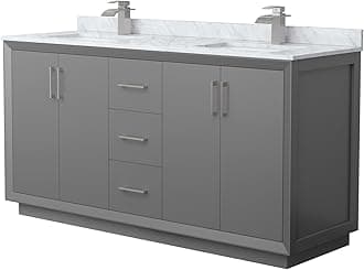 Wyndham Collection Strada 66 Inch Double Bathroom Vanity in Dark Gray, White Carrara Marble Countertop, Undermount Square Sink, Brushed Nickel Trim