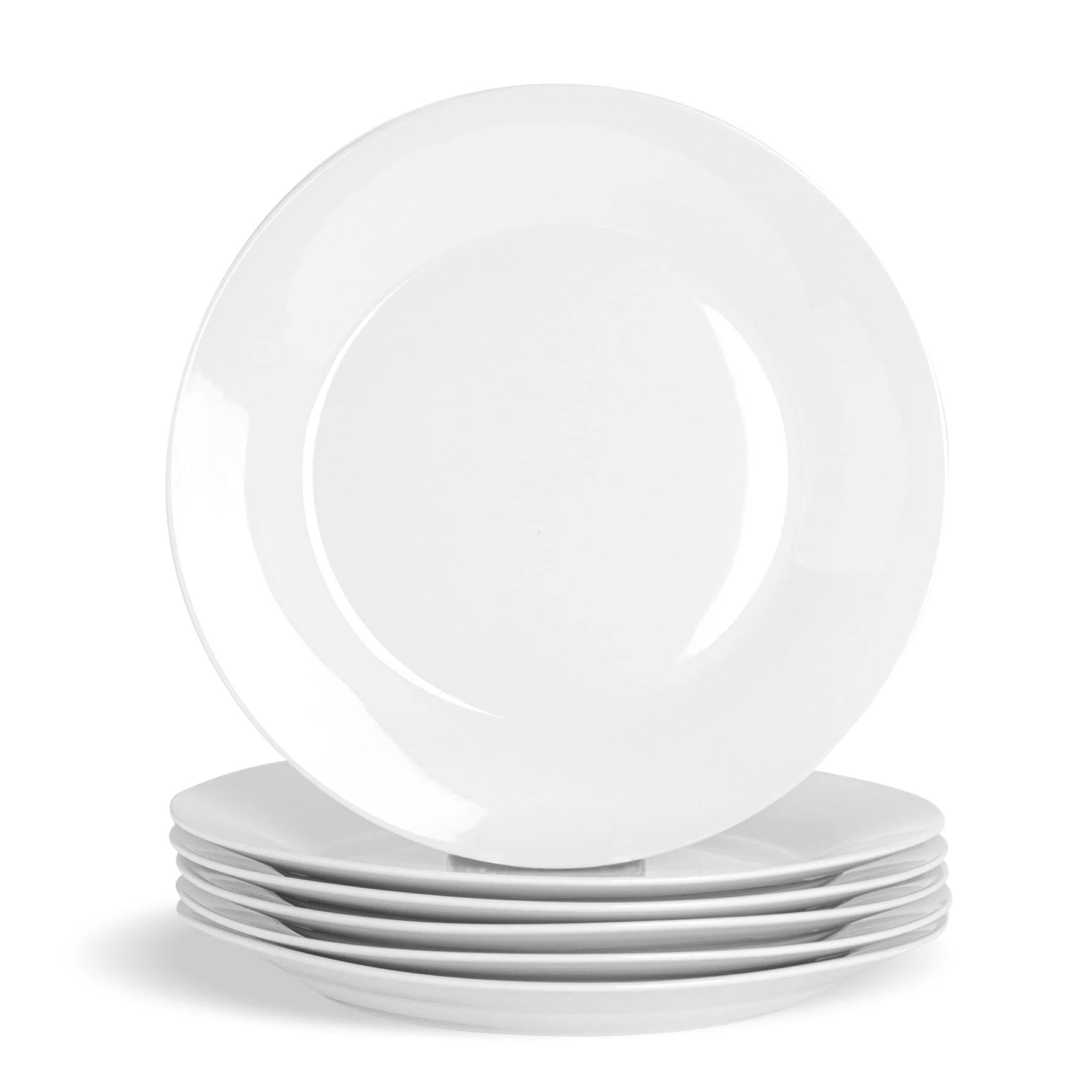 6-Piece Classic White Dinner Plates 27cm - Dishwasher and Microwave Safe Porcelain 10.5 inches Large Main Course Plate Dinner Serving Dishes Set
