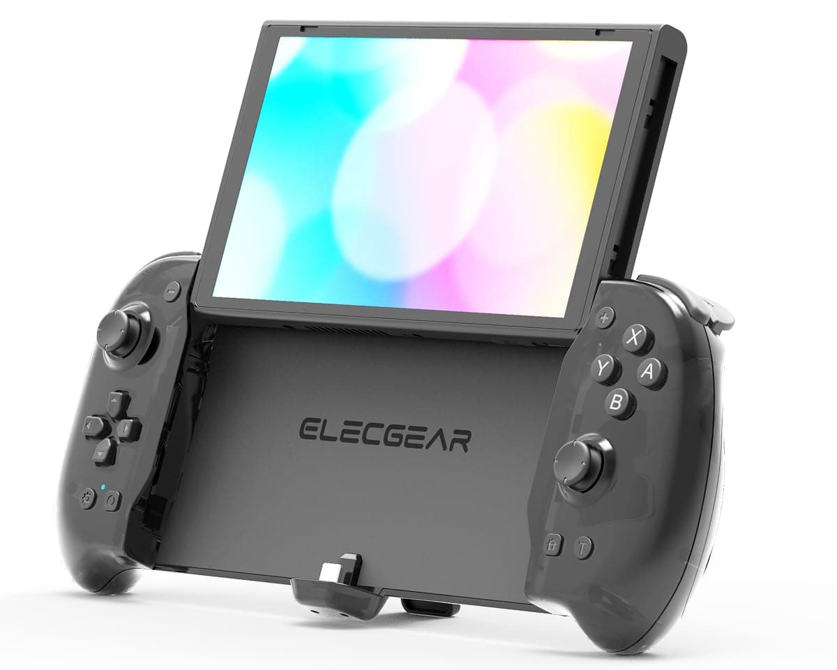 ElecGear Extended Grip Controller for Switch and OLED, Handheld Grip Controller with Left Right Joy Con Split Pad, Dual Motor and Motion Sensor, Turbo and Custom Button and Game Card Storage