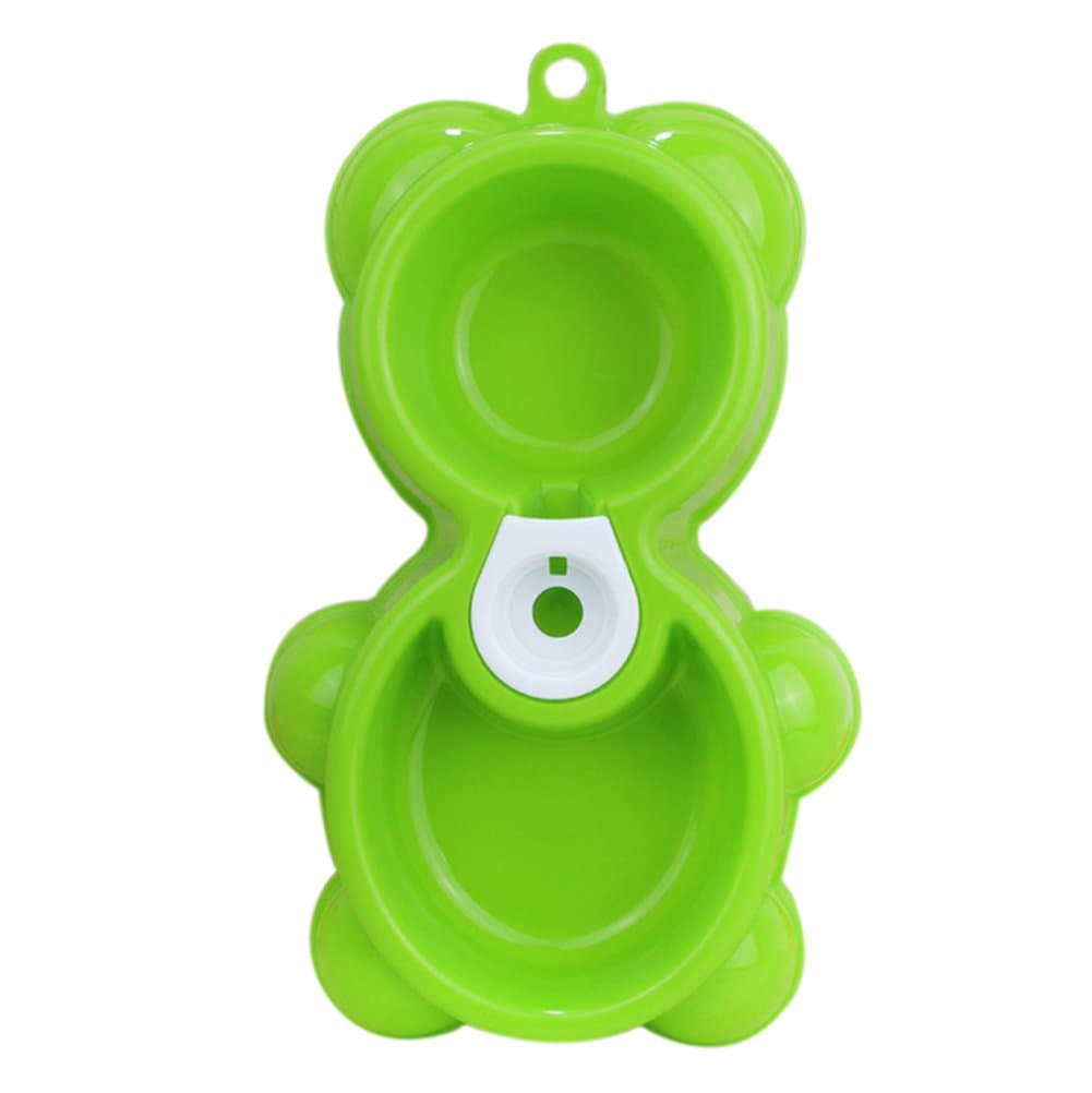 iTemer Plastic Pet Bowl 2 in 1 Double Function Dog Cat Automatic Water Dispenser Food Bowl Bear Pattern (Green)