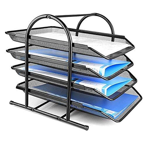 JD9 Metal Mesh 4 Tier Document Tray, File Tray, File Rack for A4 Size Documents/Files/Papers/Letters/folders Holder Desk Organizer (Black), Sliding Shelf