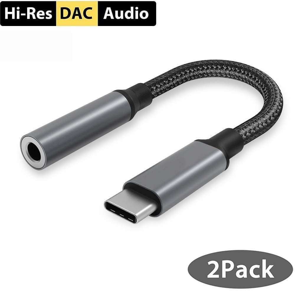 USB-C to 3.5mm Headphone Jack Adapter USB C to 3.5mm Aux Cable Type C to 3.5mm Aux Audio Dongle Jack Cable Type C Adapter Connector for iPad Pro/GooglePixel/Pixel2/2XL/3/Huawei/Samsung/MotoZ/Z2-2 Pack