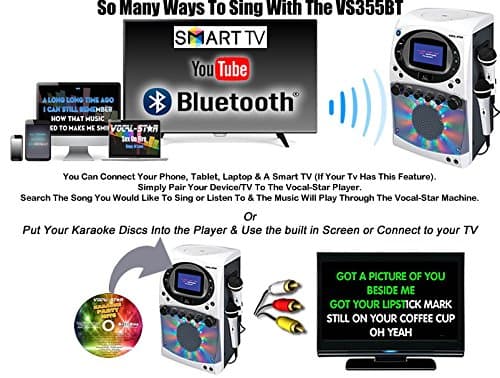 Vocal-Star CDG MP3G Bluetooth Karaoke Machine With 4.3" Screen & Led Light Show, 2 Microphones & 40 Party Songs (VS355BT)