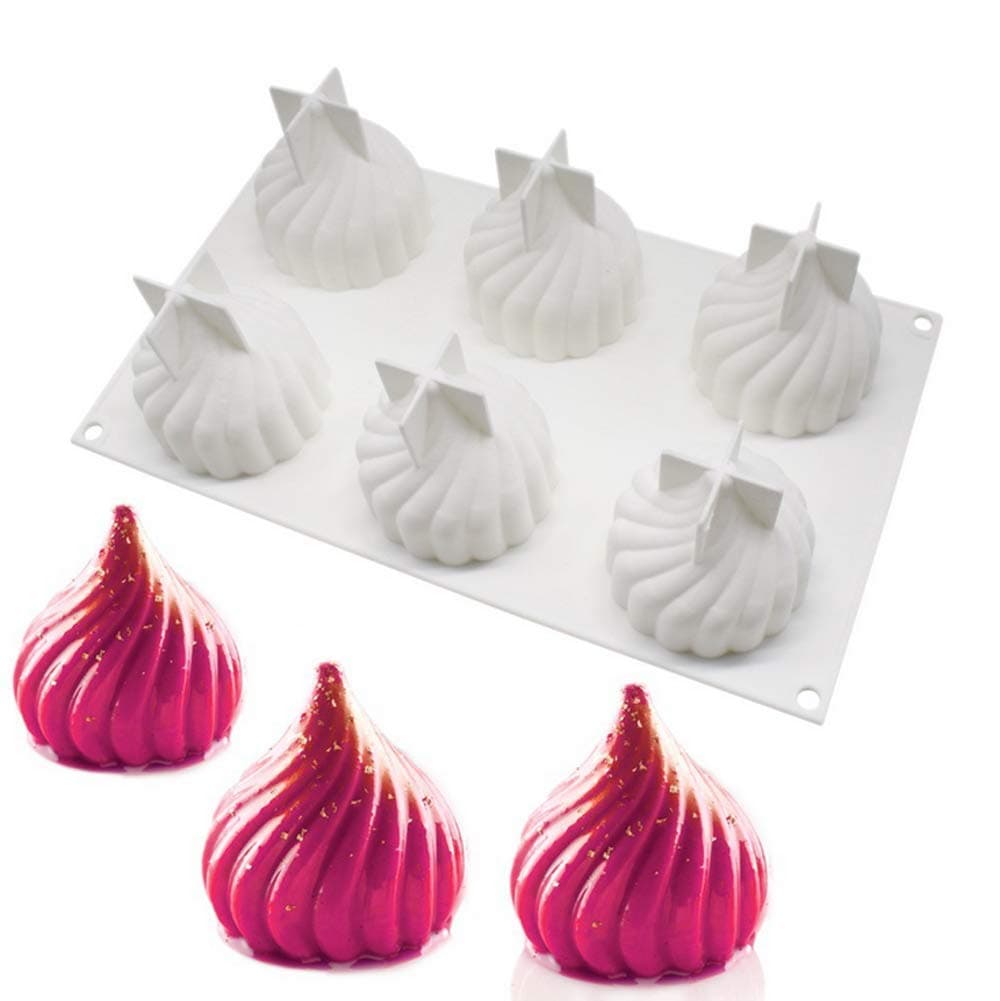 Silicone cake molds - 3D dessert mold for 3D baking molds, 6-hole swirl, white
