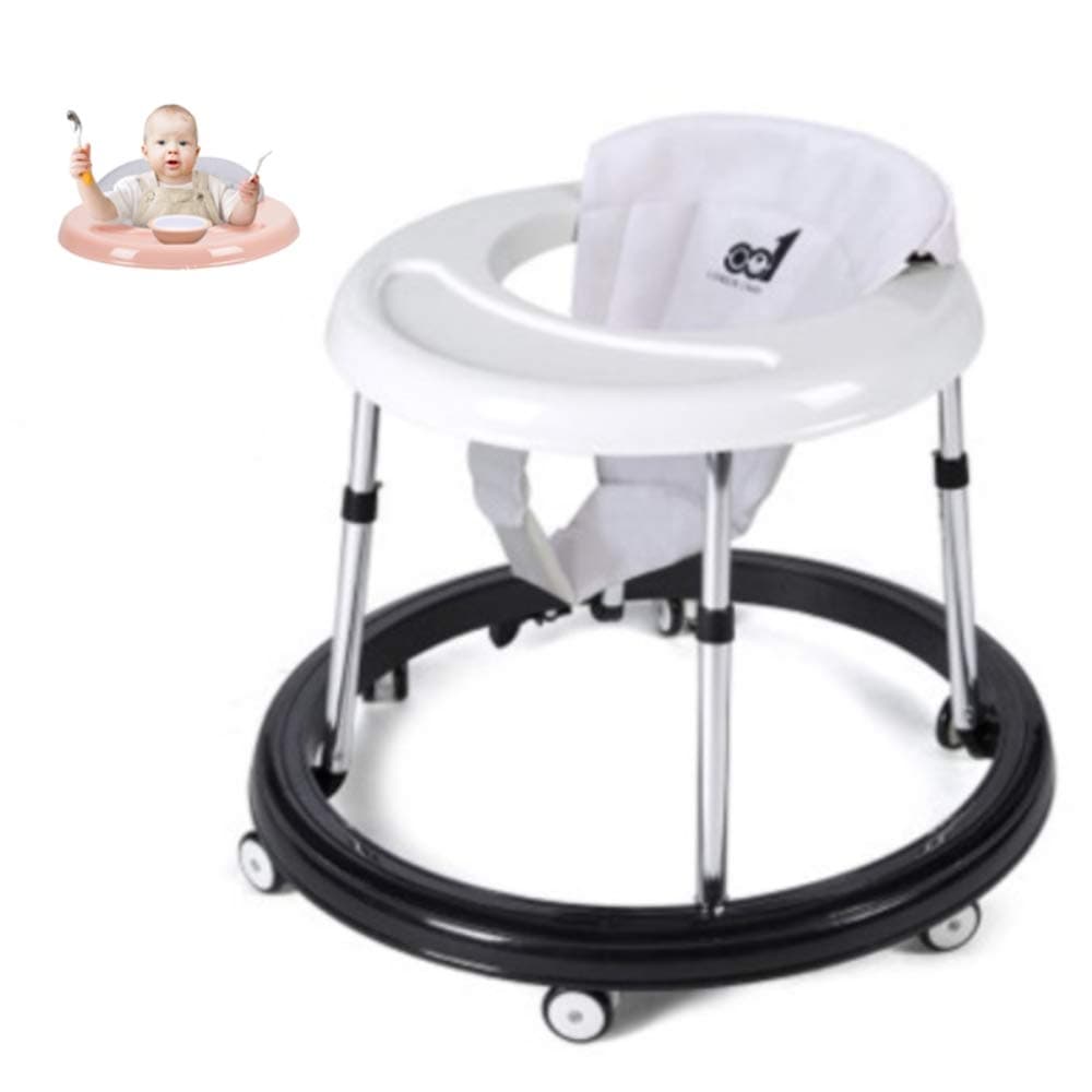 Baby Walker,6/7-18 Month Multi-Functional Anti Rollover Height Adjustable Foldable Folding Baby Walker Boys and Girls(White)