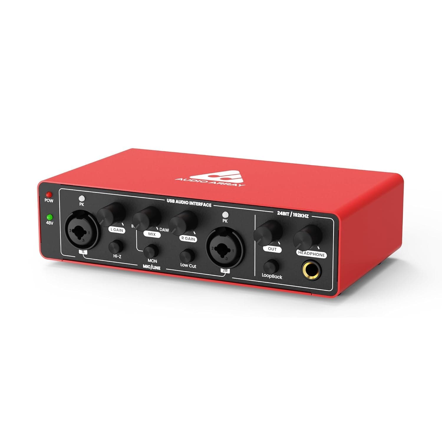 Audio Array AI-04 2x2 Gen 3 Audio Interface | Premium Mic Pre-Amps | 48V Phantom Power Support | 24bit/192kHz High Fidelity Recording | XLR/MIC/LINE inputs | Plug & Play-No Drivers | Metal Body | Red