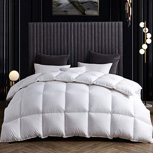 SNOWMAN Lightweight White Feather Down Comforter Queen Size 100% Cotton Cover Down Proof Baffle Boxes Construction,Soft and Warm Queen Size 90"x90"
