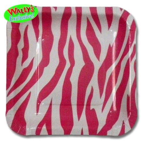 Hot Pink Coordinating Classics Zebra Print Square Paper Lunch Plates 8ct