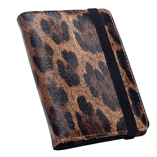 ZONGSHU Leopard Pattern Leather Passport Holder Cover Case RFID Blocking Travel Wallet Brown