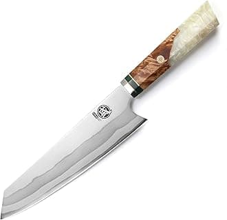 MITSUMOTO SAKARI 8 inch Japanese Kiritsuke Chef Knife, Hand Forged 67 Layers 440C Damascus Steel Kitchen Knives, Professional Meat Sushi Chef's Knife (White Pomegranate Handle & Gift Box)