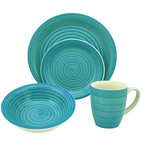 Blue 16-Piece Blue Swirl Stoneware Dinnerware Set