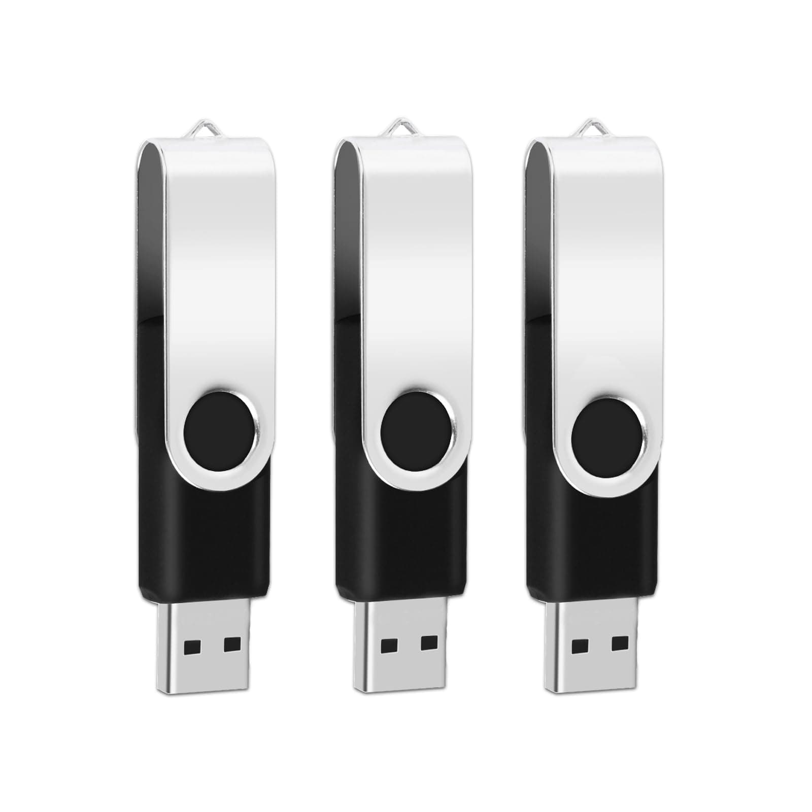 3PCS 1GB USB Flash Drive EASTBULL USB 2.0 Drive Swivel USB Stick Memory Stick Metal Pen Drive (Black)