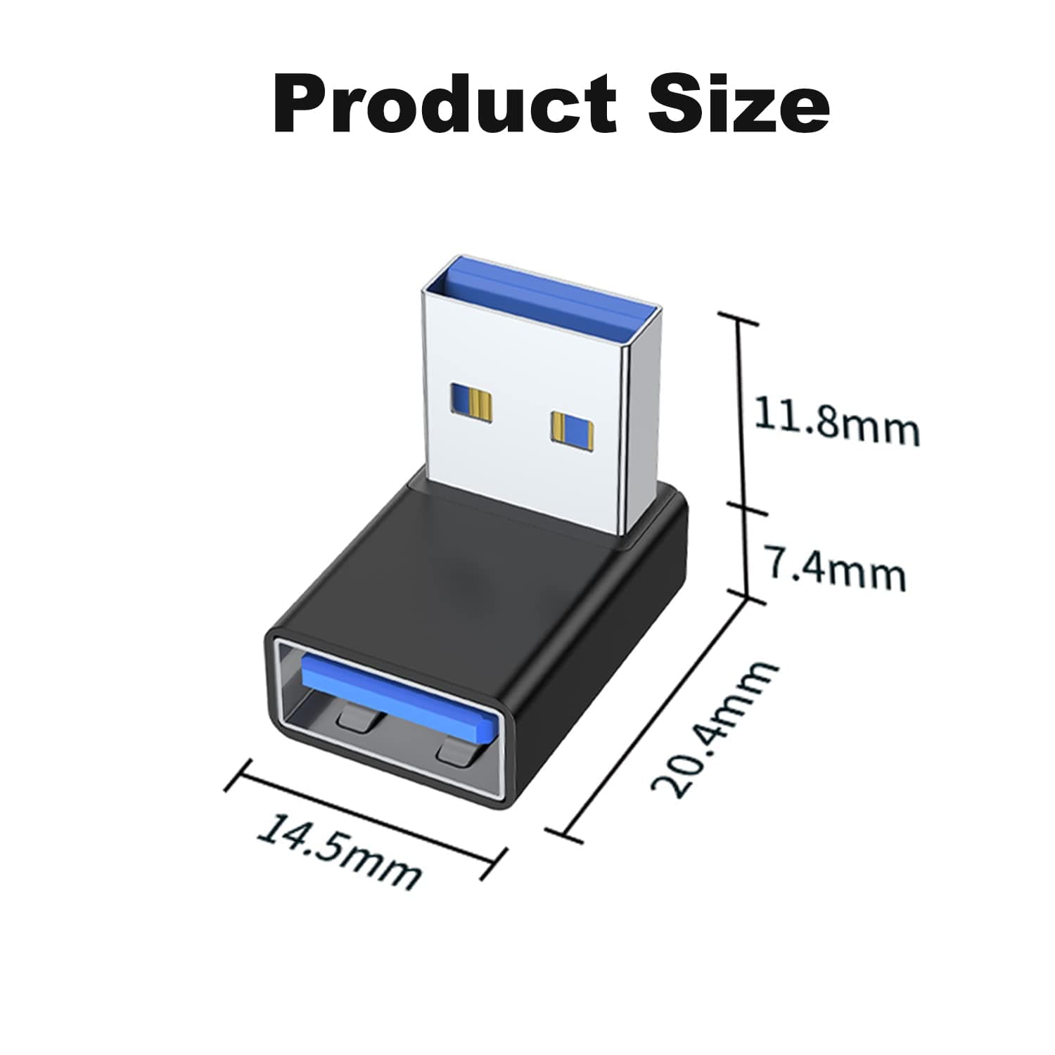 AreMe 90 Degree USB 3.0 Adapter 2 Pack, Upward Angle USB A Male to Female Converter Extender for PC, Laptop, USB A Charger, Power Bank and More (Black)