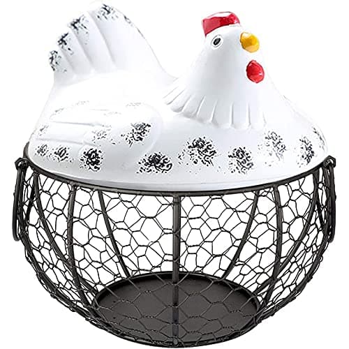 WSND Egg Basket,Eggs Holder Basket, Organizer Storage Wrought Wire Restaurant Storage Basket,Kitchen Hen Decor (White)