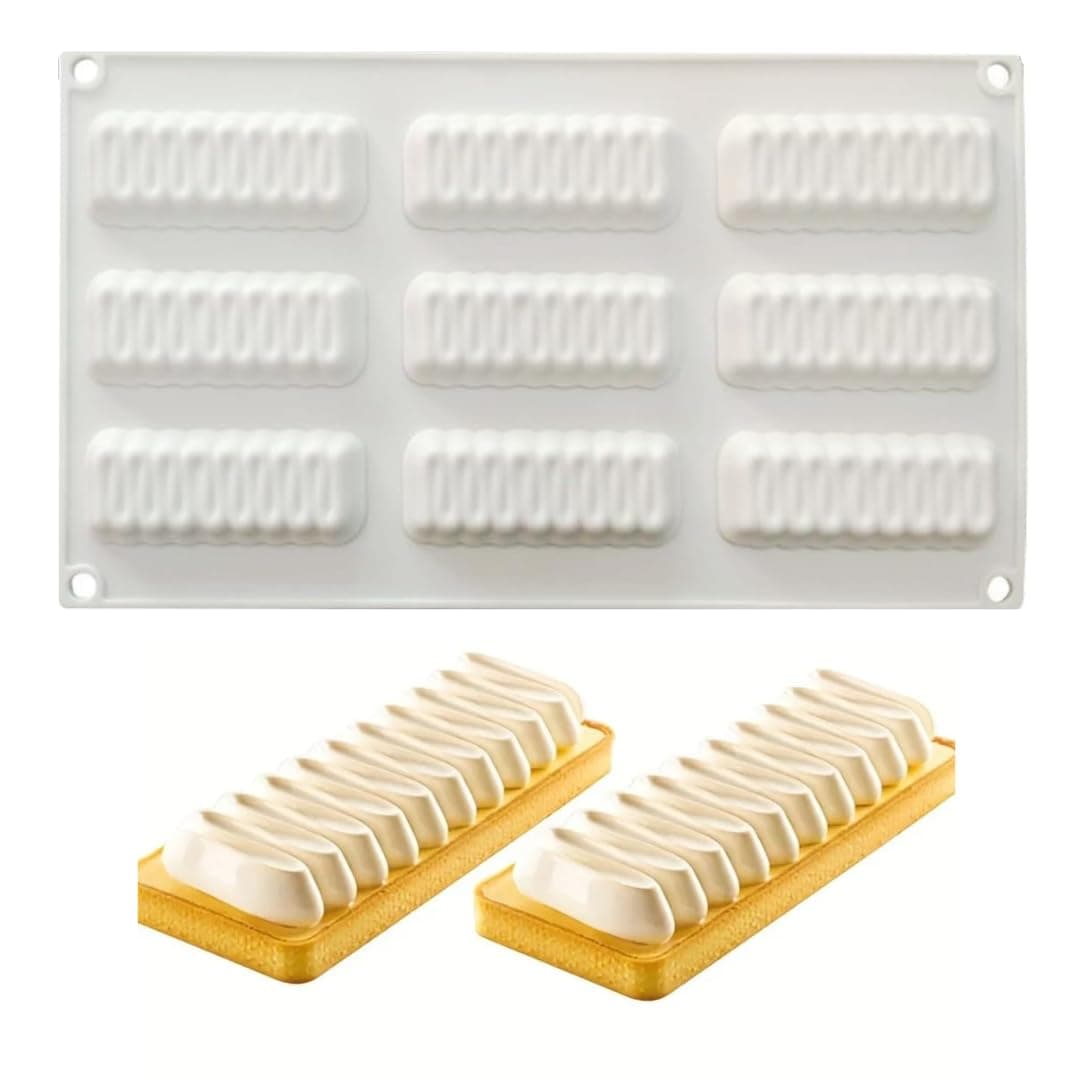 Skytail 9 Slot Silicone Sticks Mould Wavy Pattern for Making Chocolate Candy Bar Wave Design Cheesecakes Cake Decoration Cupcake Brownie Truffle Homemade French Dessert Pastry Baking Bread Butter