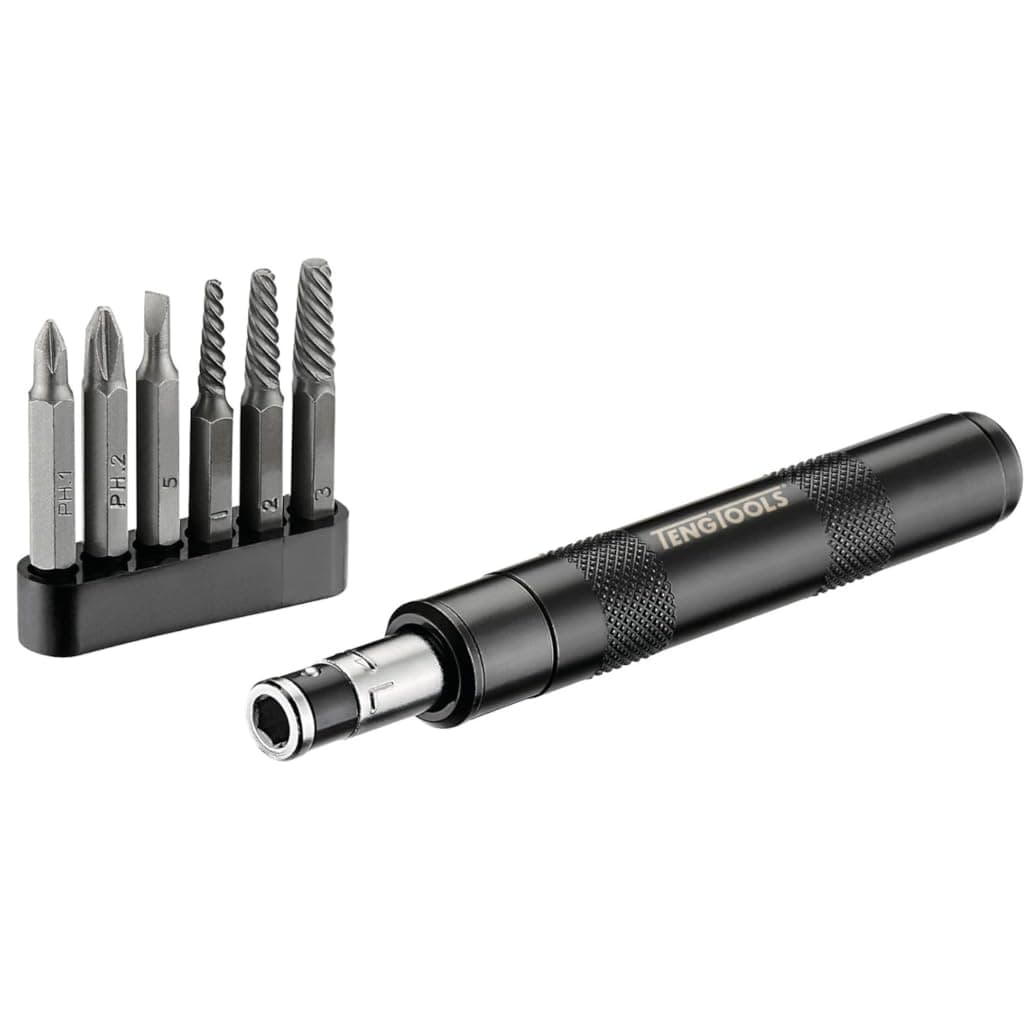 7 Piece 1/4 Inch Drive Mini Reversible Manual Hand Impact Driver/Extractor Set - IDSE7, Silver